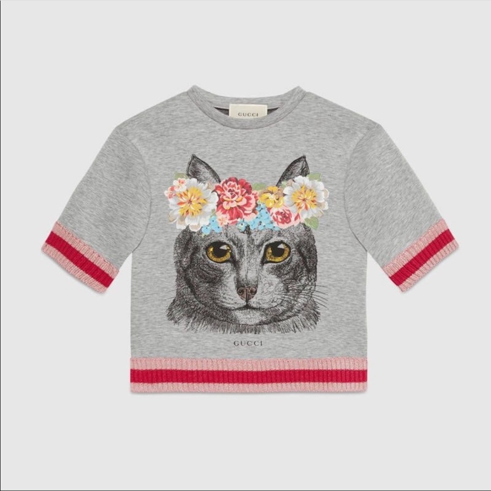 Gucci Toddler Girls Gray Cat Sweatshirt with hanger